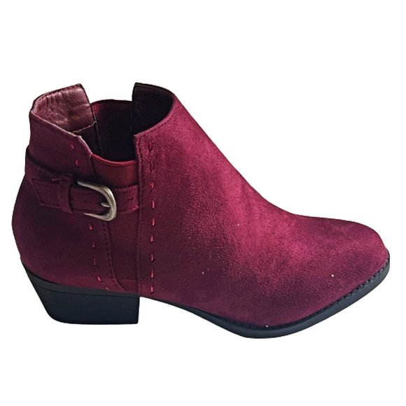 Nature Breeze Side Elastic Panel Block Heel Buckle Decor Women's Booties WINE - Picture 6 of 6